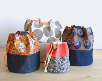 Drawstring Project Bag Sewing Pattern, Lined, 4 Sizes (PDF)