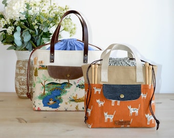 Project Tote Bag Pattern | Crafters CarryAll | Drawstring Bag with Purse | Digital file