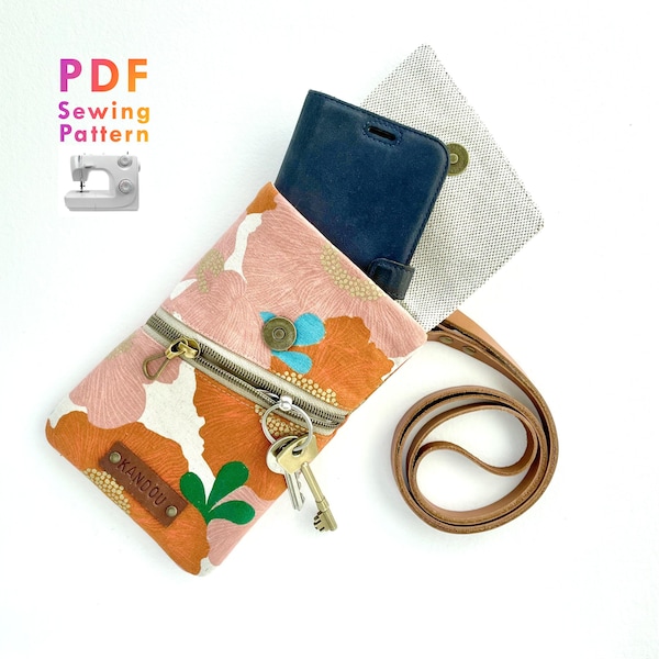 Phone Pouch SEWING PATTERN: Crossbody Belt Bag with Zipper Pocket (PDF Pattern)