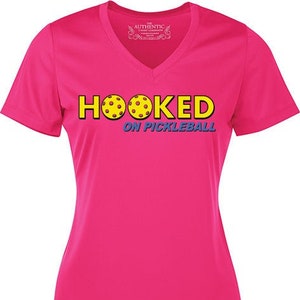 Women's Hooked On Pickleball T-Shirt| Short Sleeve| Polyester| Dri-Fit| Moisture Wicking| Breathable| Less Sweat| Cool