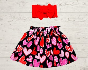 Heart Print Outfit for Girls || Pink and Red Heart Skirt Set For Kids || Outfit Set for Baby, Toddler and Kids