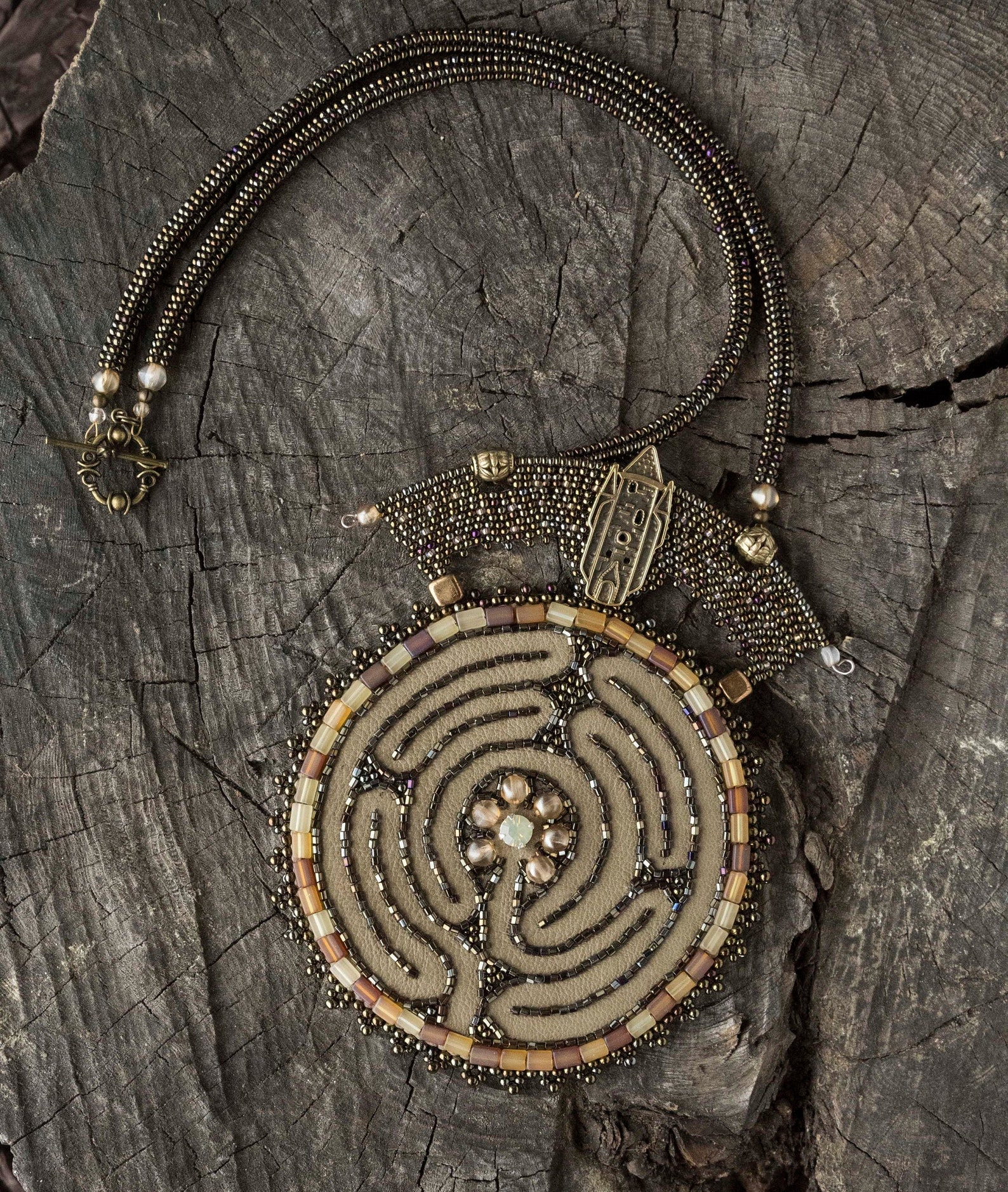 Labyrinth Necklace Bead Embroidered Necklace Round Seed Bead Etsy