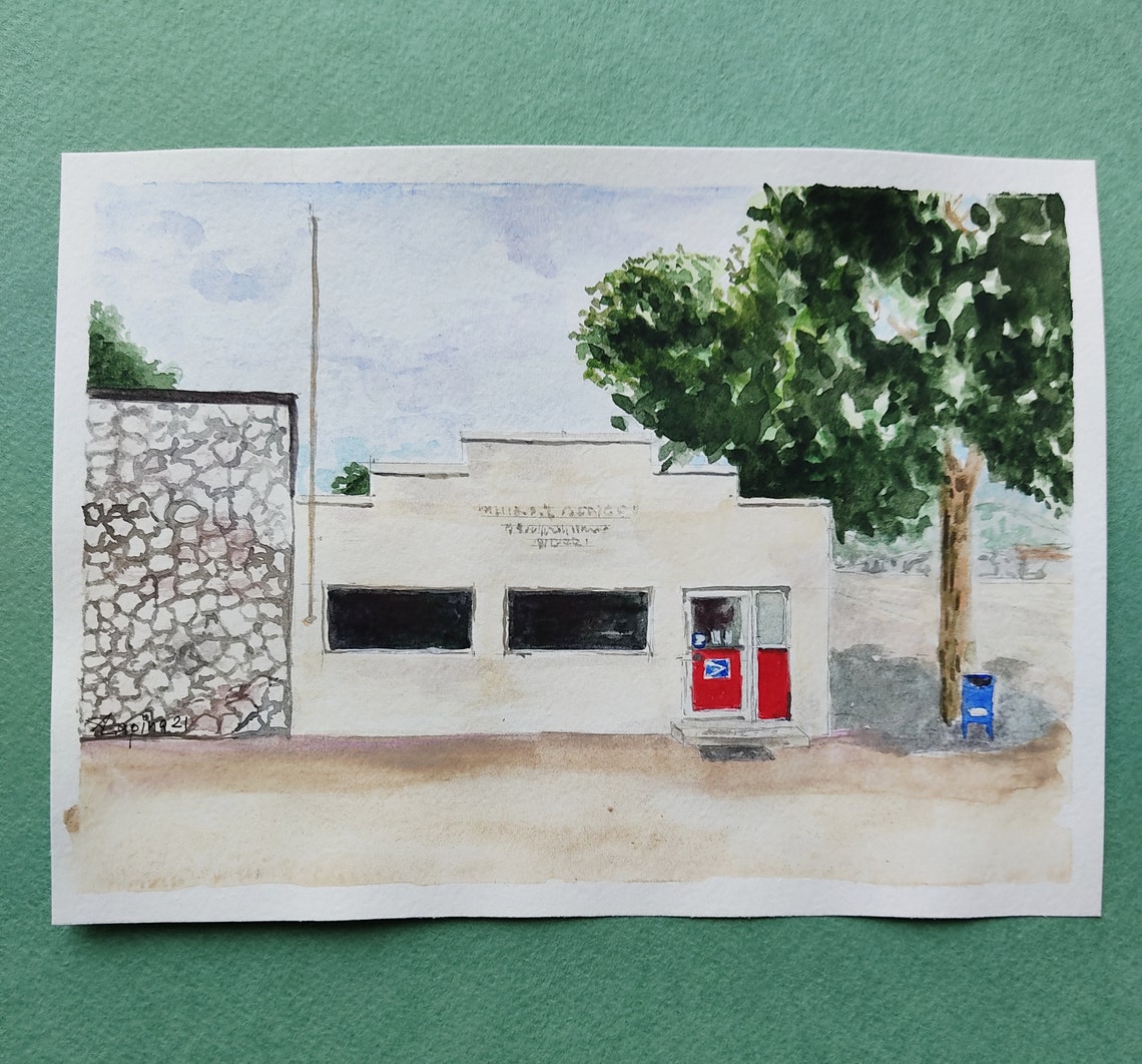 Post Office Painting Original Watercolor Art Сityscape Swink Etsy