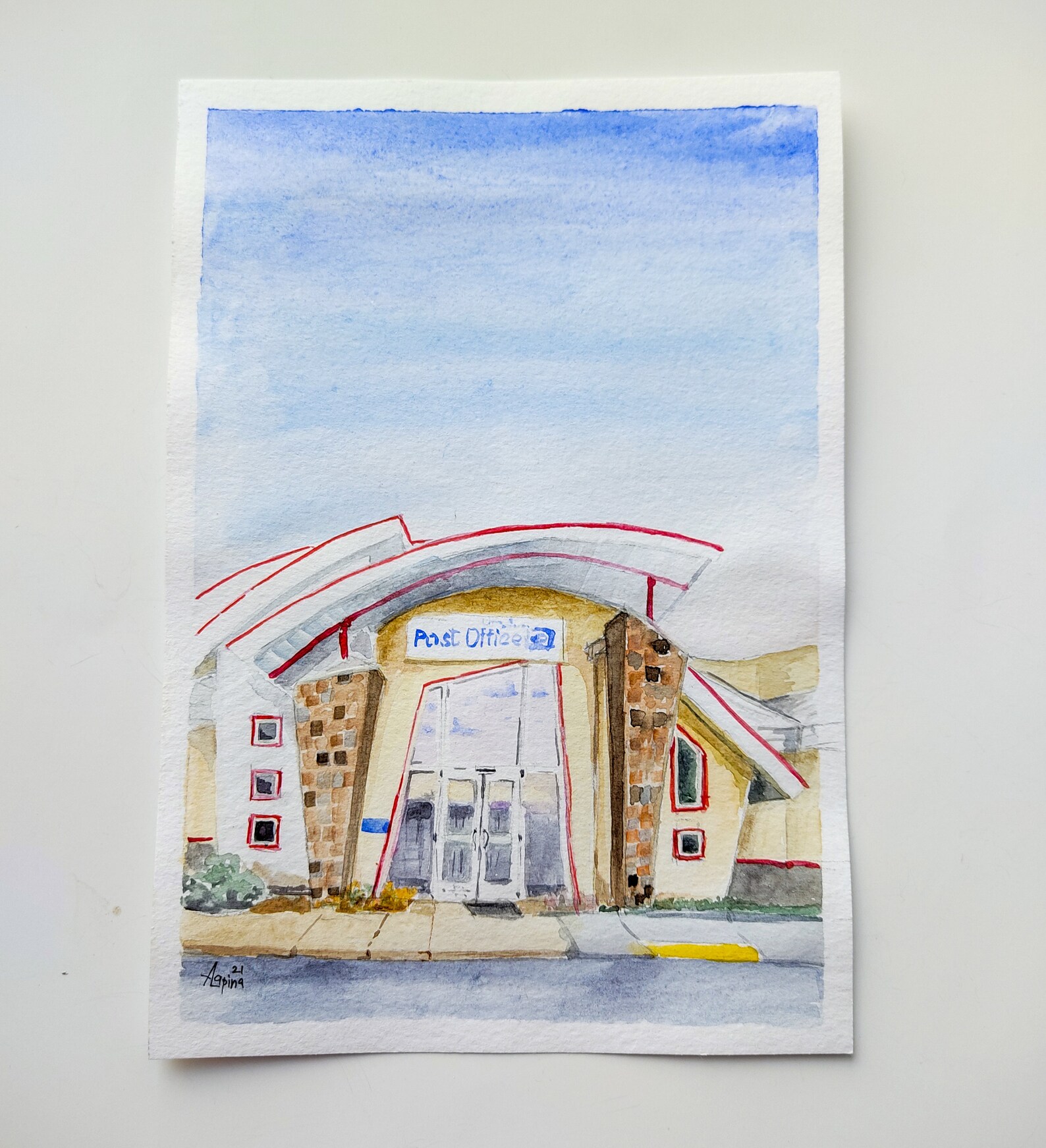 Post Office Painting Original Watercolor Art Сityscape Kuna Etsy