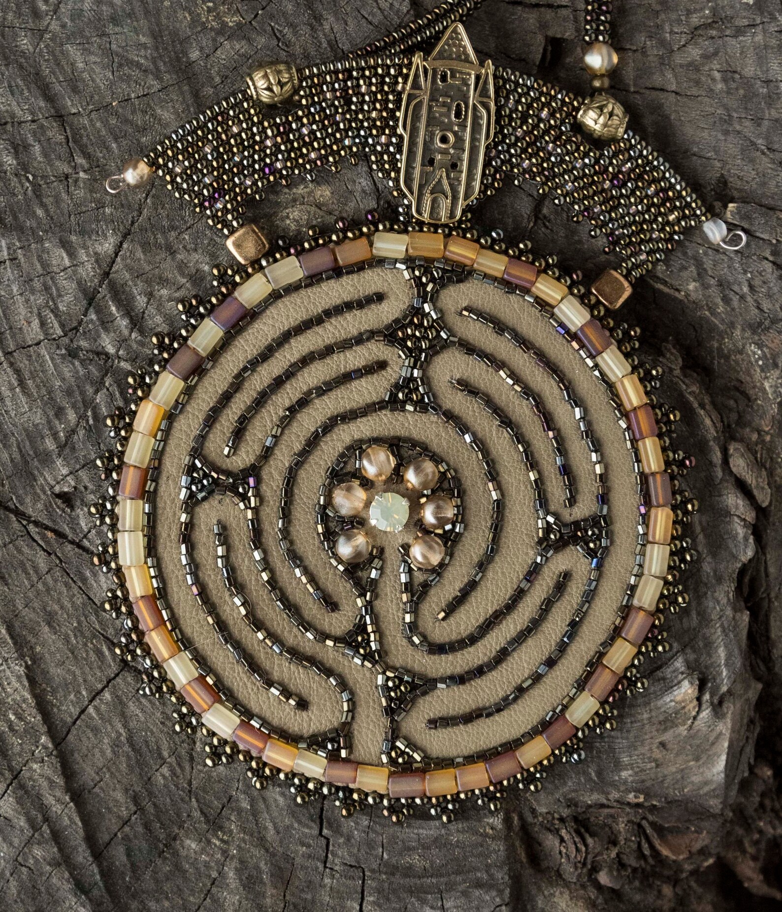 Labyrinth Necklace Bead Embroidered Necklace Round Seed Bead Etsy