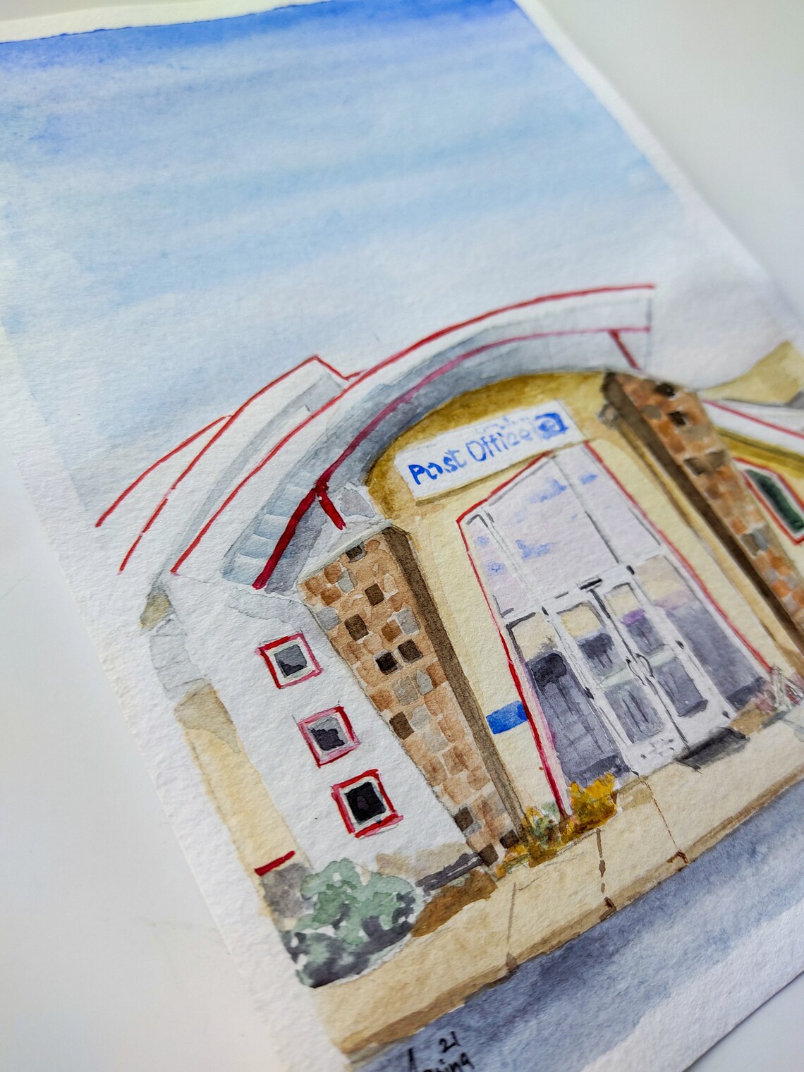 Post Office Painting Original Watercolor Art Сityscape Kuna Etsy