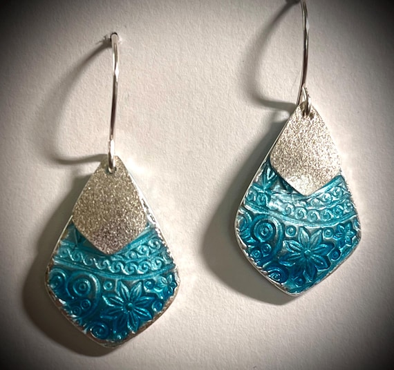 Textured fine silver and enamel earrings