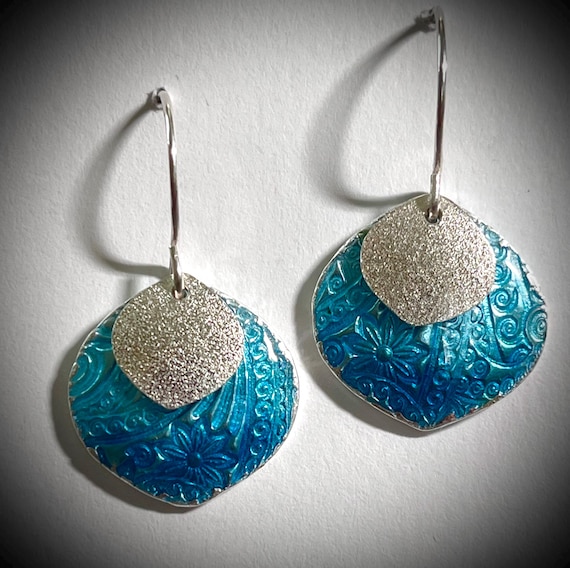 Textured fine silver and enamel “Petal” earrings