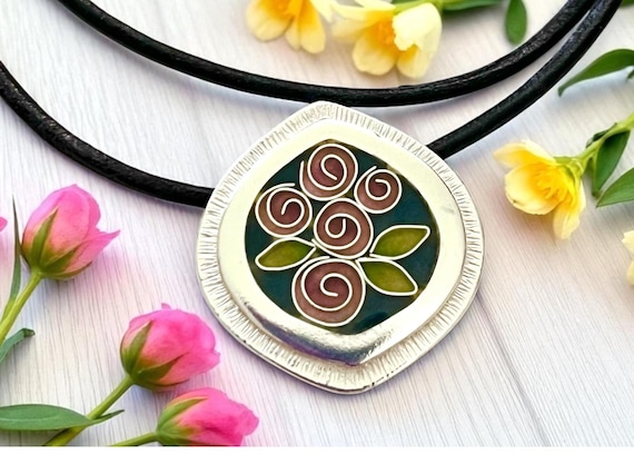 Pink Rose Cloisonné Necklace