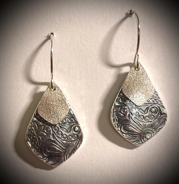 Textured fine silver and enamel earrings