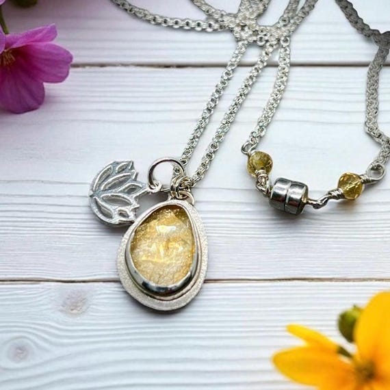 Sterling Citrine and Lotus charm necklace