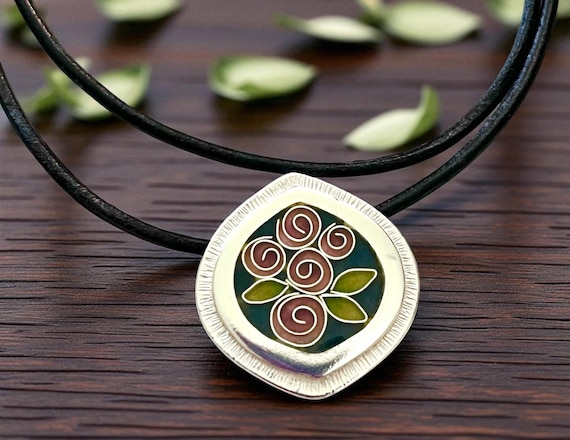 Pink Rose Cloisonné Necklace