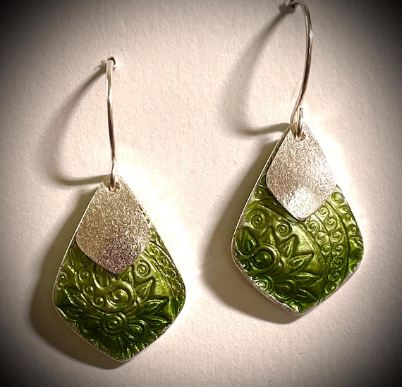 Textured fine silver and enamel earrings