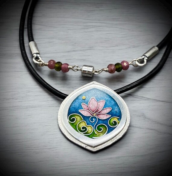Pink Lotus Cloisonné Necklace