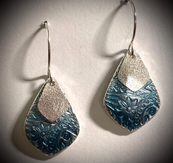 Textured fine silver and enamel earrings