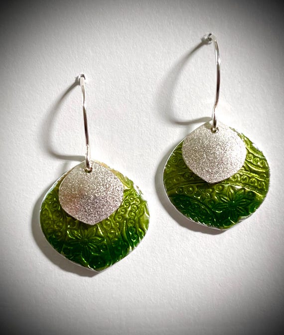 Textured fine silver and enamel “Petal” earrings