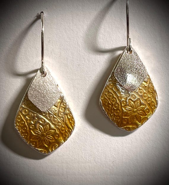 Textured fine silver and enamel earrings