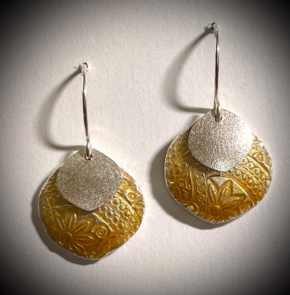 Textured fine silver and enamel “Petal” earrings