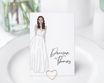 Custom Illustrated Wedding Place Card, Personalized Table Setting (PDF ONLY)