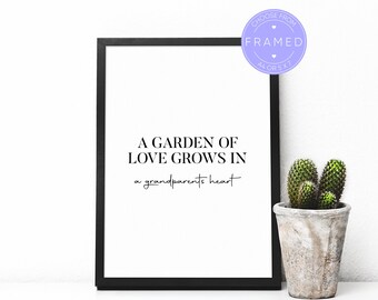 Impression d'un jardin d'amour dans un cœur de grands-parents, avec cadre A4 ou 5 x 7