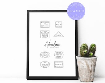 Custom Passport Stamp Print, Perfect Gift For A Returning Traveller, Framed A4 or 5x7