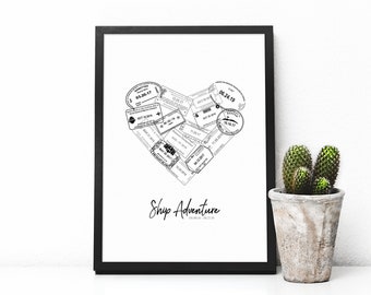Custom Cruise Passport Stamp Print, Personalized Travel Gift