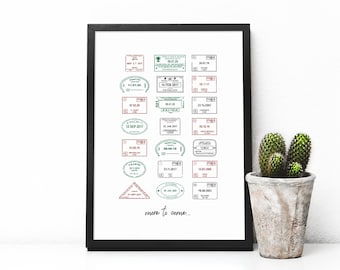 Custom Travel Passport Stamp Print, Personalized Adventure Gift