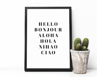 Hello, Bonjour, Aloha, Hola, Nihao, Ciao Print