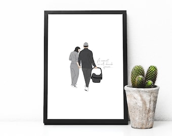 Personalised New Baby Illustration With Custom Quote