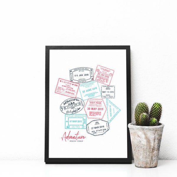 Custom Passport Stamp Print, Perfect Gift For A Returning Traveller