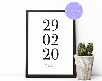 Custom Date Print, With Personalised Special Date, Name and Location, With A4 or 5x7 Frame