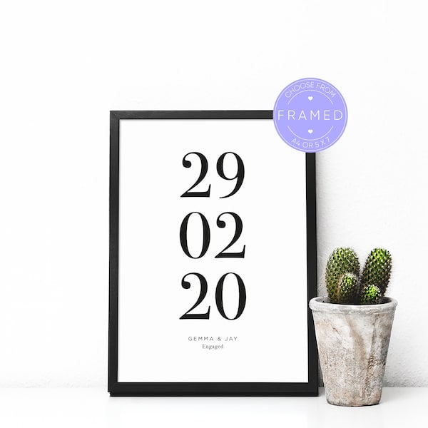 Custom Date Print, With Personalised Special Date, Name and Location, With A4 or 5x7 Frame