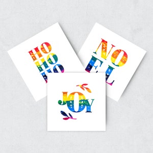 Lot de 3 cartes de Noël arc-en-ciel, carte HOHOHO, carte JOY, carte NOEL, avec enveloppes rouges