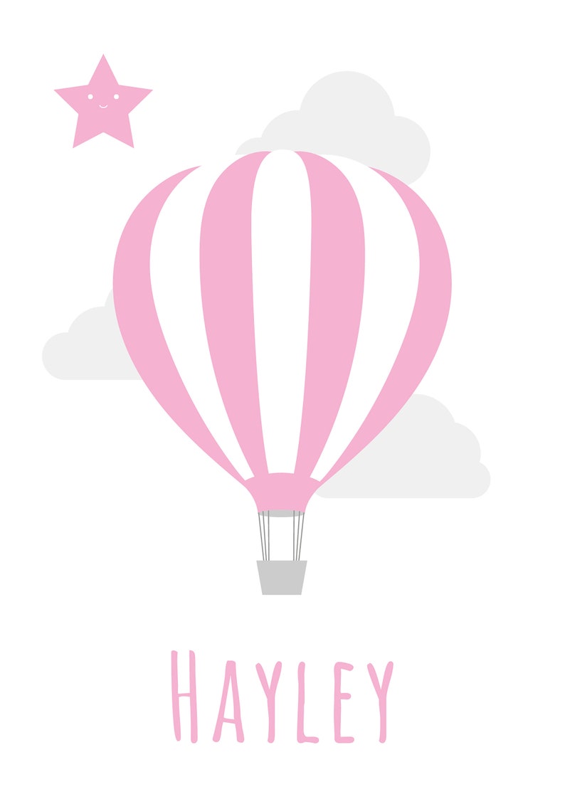Custom Name Child/Baby Print, With Pink Hot Air Balloon, Framed A4 or 5x7 image 2