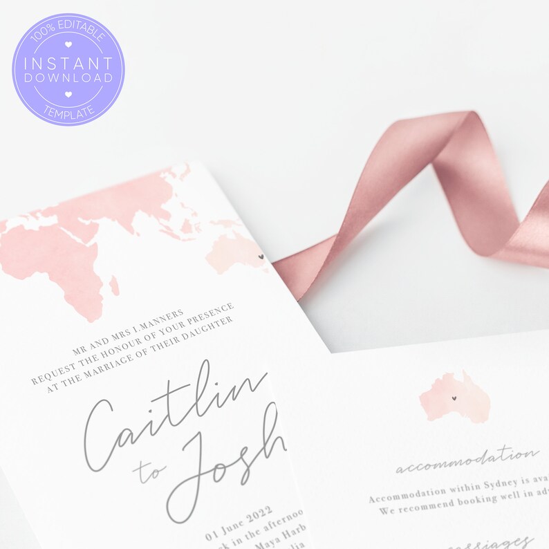 Sydney Australia Wedding Invitation Template A6 Templett Etsy