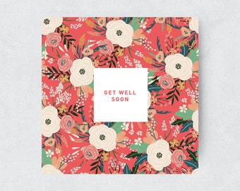 Get Well Soon Flower Greeting Card, With White Envelope