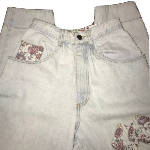 Vintage floral patch high rise mom jeans - image 2