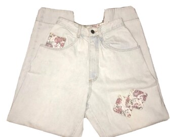 Vintage floral patch high rise mom jeans