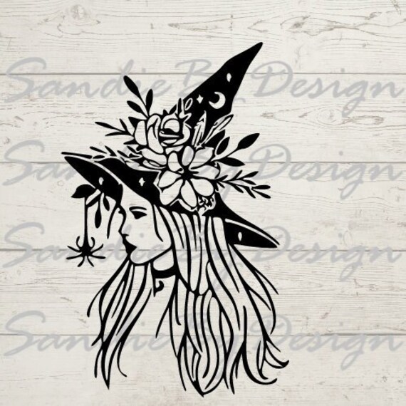 Pretty witch Halloween witch SVG witch svg vector image vinyl cut file Silhouette Cricut floral witch hat
