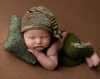 Conjunto de pantalones de punto para niños recién nacidos con sombrero enano y almohada de posado, accesorio fotográfico de bebé recién nacido, accesorios de punto