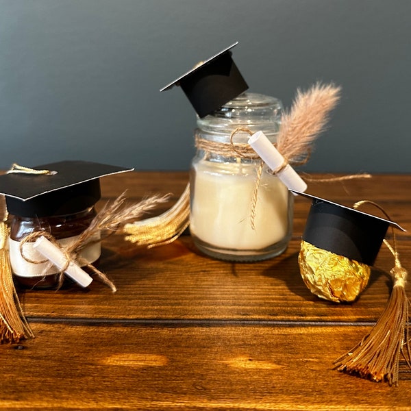 Graduation party favors, Nutella Graduation favor, candle Graduation favor, mini Ferrero Rocher Graduation Favors. Graduation Gifts