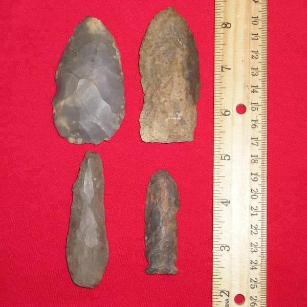 Four Prehistoric Indian Arrowheads and Tools Kentucky