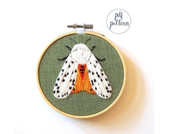 PDF Moth Embroidery Pattern and Instructions Downloadable Salt Marsh Moth