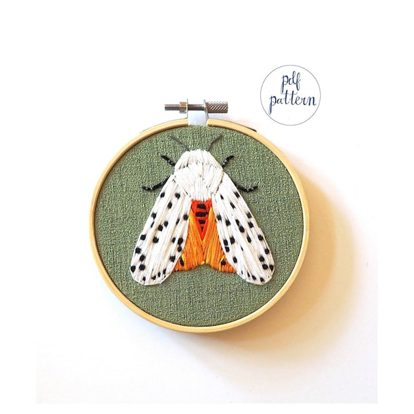 PDF Moth Embroidery Pattern and Instructions Downloadable Salt Marsh Moth