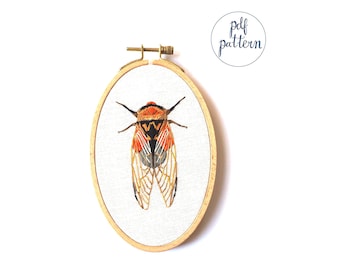 PDF 蝉の刺繍パターンと説明 ダウンロード可能な蝉