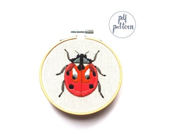 PDF LadyBug Embroidery Pattern and Instructions Downloadable Sewing Pattern