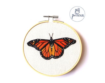 PDF モナーク蝶の刺繍パターンと説明書をダウンロード可能