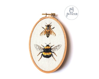 PDF ミツバチとマルハナバチの刺繍パターンと説明のダウンロード可能 2匹のハチ