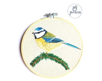 PDF Blue Tit Bird Embroidery Pattern and Instructions Downloadable Pattern