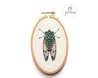 PDF Green Cicada Embroidery Pattern and Instructions Downloadable Sewing Pattern